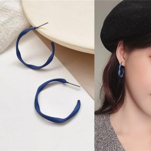 Classic Simple Blue Round Hoop Pendant Drop Earrings for Women Girls Teens Korean Ear Jewelry Earrings 2021 Trend New Arrival