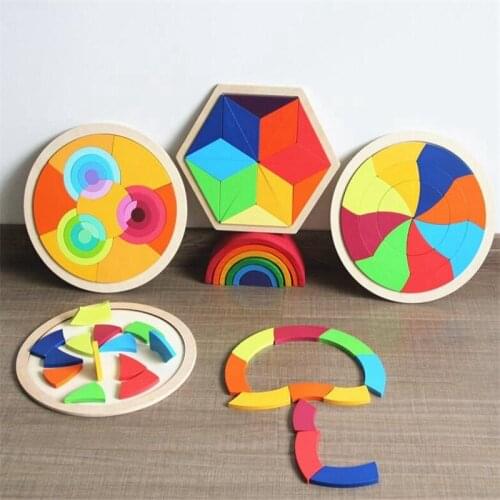 Round Rainbow Puzzle Geometric Shape Assembling Jigsaw Puzzle Educational Learning Toys 3D Puzzles Toys For Children
