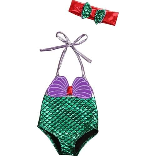 Hot Baby Kids Girls Swimwear Mermaid Tankini Bikini Shiny Patchwork Splicing Halter Swimsuit Beach Cute Bathing Suit One-pieces