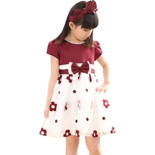 Summer Dresses For Girls Floral Pattern Dress Girls Big Bow Kids Dress Teenage Girls Clothes 6 8 10 12 14