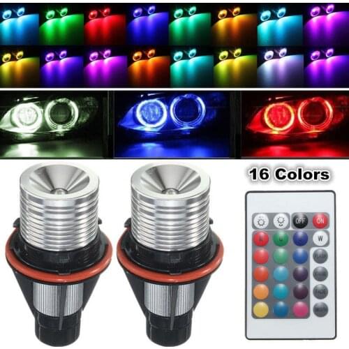 Mayitr 1 Pair RGB LED Multi-Color Angel Eyes Light Bulb Remote LED Flash Headlight Kit For BMW E39 E60 E61 E63 E64