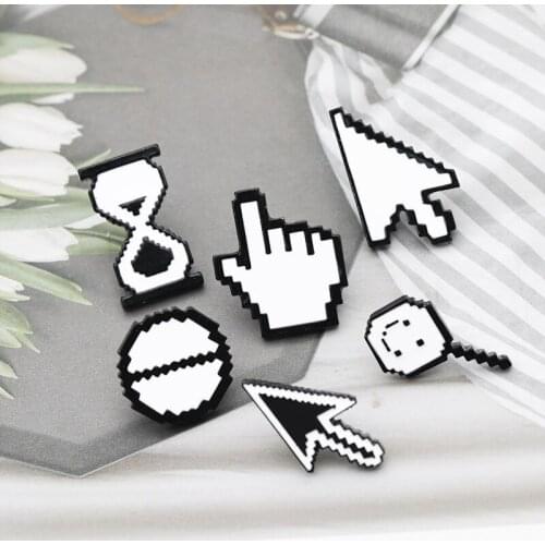Fashion enamel cursor pin white mouse magnifying glass hourglass hand arrow brooch cartoon jewelry clothes lapel jewelry