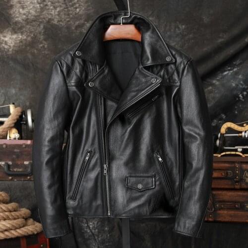 NEW Mens Protective Gear Motorcycle Jacket Genuine Leather Clothes Natural Cowhide Oblique Zipper High Quality Coat Size S-5XL