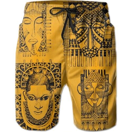Mens Swimwear Swim Shorts Trunks African Mask Illustration Beach Board Shorts Swimsuits Mens Running Sports Surffing shorts