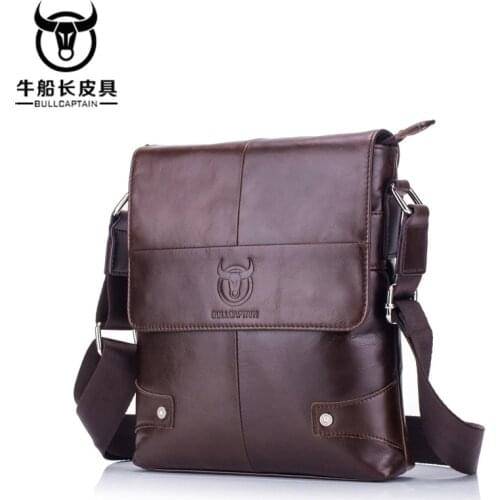 BULLCAPTAIN 2021 Men briefcase Bag Genuine Leather Man Crossbody Shoulder Bag Small Business Bags Male Messenger Leather Bags