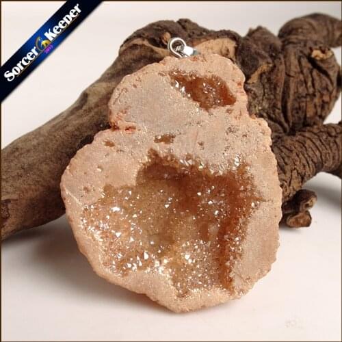 Irregular Natural Stone Pendulum Gold Plating Rainbow Crystal Druzy Pendants Sparkling Charms Necklace For Jewelry Making YS0006