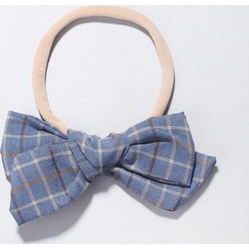 Baby Girls Nylon Headbands Fashion Spring Summer Toddlers Girls Plaid Bow Headbands Soft Feel Plaid Bowknot Hair Bands Headwear