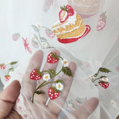 New Strawberry Birthday Cake Letter Bow Embroidery Fabrics Mesh Banquet Tablecloth Background Cloth Fabric