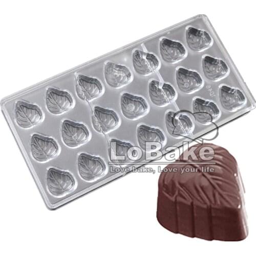 Latest unique design 21 cavities short leaf shape PC Polycarbonate hard materials chocolate mold DIY candy cookie baking stuff