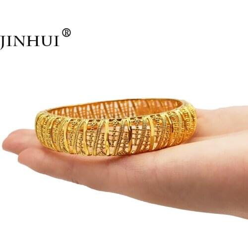 Jin Hui New Fashion Gold Color Wedding Bangles for Women Bride Can OPen Bracelets Ethiopian/france/African/Dubai Jewelry gifts