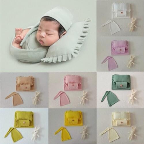 Newborn Photography Clothing Knot Hat+Stretch Wrap+Headband+Pillow+Backdrop+Doll 6Pcs/set Studio Baby Photo Props Accessories