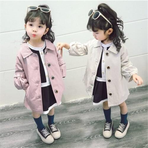 Autumn Baby Girl Trench Coat Korean Fashion Puff Sleeves Kids Clothes Lace Stitching Single-breasted Windbreaker 1 2 3 4 5 Years