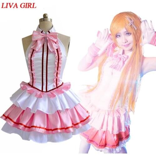 Yuuki Asuna Dress Jaoanese Anime Sword Art Online Idol Utahime Yuuki Asuna Pink White Dress Cosplay Costume woman girl Clothes