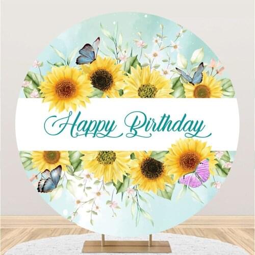 Sunflowers with Butterflies Round Background Happy Birthday Party NAM Photography Photo Backdrops Children Photozone Decors