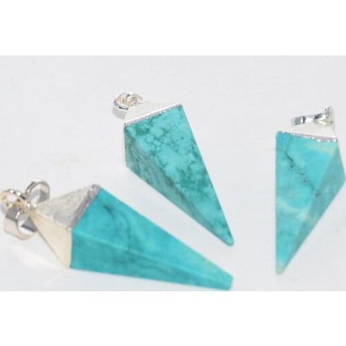 Gem Stone Charm Pendant Jewelry making 2020 Cap 4 Face Rhombus Stripe green turquoises point pendant for Women Jewelry making