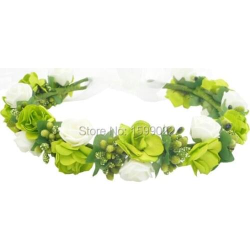 Green Flower Crown Girls Dress Headband Floral Hair Accessories for Weddings Bridesmaid Headdress Fairy Birthday Party Headwear
