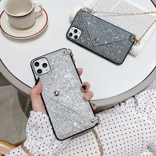 Luxury Diamond Wallet Card Phone Case For Huawei P40 Pro P30 Pro P40 Lite 5G Nova 7 Mate 30 Rhinestone Shining Cover With Chain