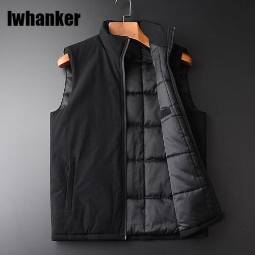 Stand Collar Mens Vest Luxury Autumn And Winter Thick Mens Vest Plus Size 3XL 4XL Young Man Black Slim Fit Man Vest