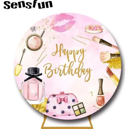 Sensfun Girls Make Up Theme Round Backdrop Cover Sweet 16 Birthday Party Circle Photography Background Elastic Customized