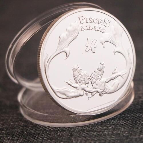 Twelve Constellation Zodiac Silver Commemorative Coins Pisces Lucky Love Elizabeth II Medals Euro Astrology Souvenir Gifts