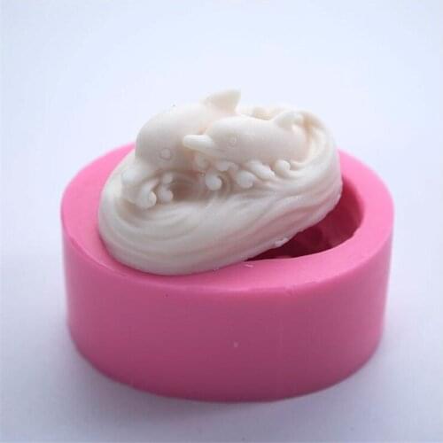 Cute Double Dolphin Surfing Silicone Soap Mold Square Form Soap Making Molds Fondant Cake Bakeware Decoration Resin Crafts