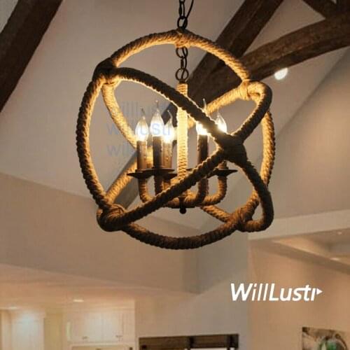 Vintage candle hanging lighting retro orb hemp antique pendant lamp industry Dining Room restaurant loft Bar suspension Light