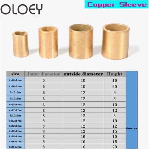 Inner Diameter 6mm 8mm Self-Lubricating Bearing Powder Metallurgy Oil Copper Bushing Guide Sleeve Height 6-20mm