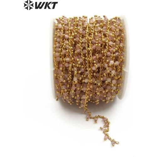 WT-RBC089 WKT New chain multi-purpose jewelry making cute romantic pink beads with brass rosary chain jewelry bracelet necklace