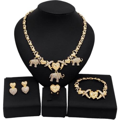 Yulaili Hugs and Kiss Jewelry Sets For Women Pendant Necklace Bracelet Stud Earrings Rings Anniversary Jewellery Gifts