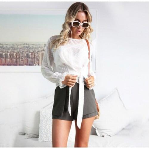 Flare Sleeve Blouse Women Fashion Chiffon Tops Lady 2019 Summer New Casual Blusas Femal Plus Size Bandage Tops Shitrs White Pink