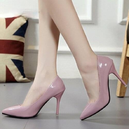 2021 Women Fashion Classic Pu Leather High Heel Shoes Female Cute Pointed Toe High Heels Lady Spring Slip on Shoes