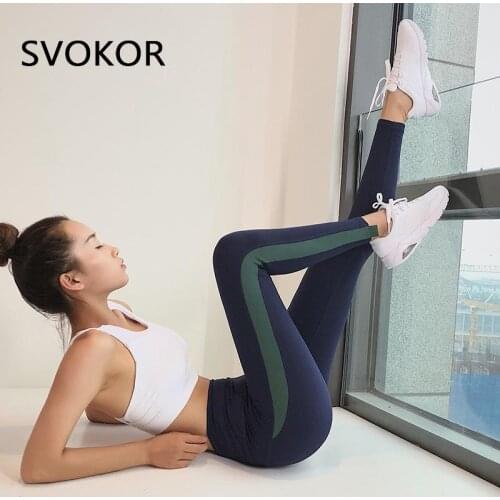 SVOKOR Gym Leggings for Women Sports Legging Female Workout Stripe High Waist Activewear Athletic Pants Quick Dry Elasticity