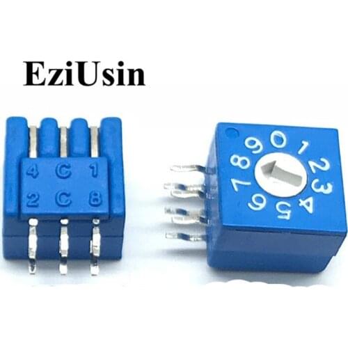 0-9 10 Rotary Coding Knob Switch DIP Switch 6pins 8421C 0mm Shank 3:3 PCB Vertical Switching Side Adjustment