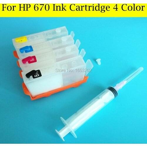 1 Set Refillable Ink Cartridge For HP 670 For HP 3525 5525 4615 4625 6525 Printer (CX275A CZ276A,CZ282A-CZ284A)