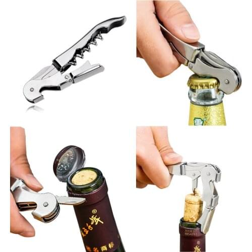 Multifunction Useful 1x Stainless Steel Corkscrew Double Hinged Waiters Wine Bottle Opener Lever Tool