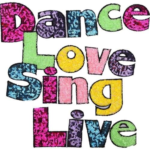 1Pc Colorful Cartoon Cloth Sequin English Characters Embroidery Iron on Patch Applique Stickers Large Badge Sewing Accessories