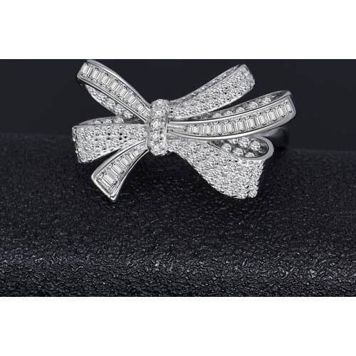 100% 925 Sterling Silver Honorable Bowknot Ring Full High Carbon Diamonds Rings For Women Sparkling Wedding Party Fine Jewelry