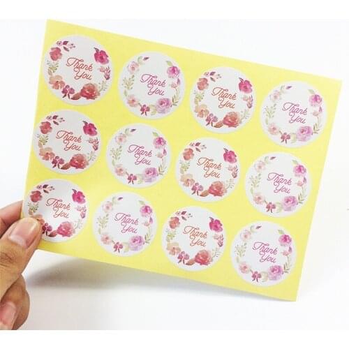 1200pcs/lot Round 'Thank you' Flower Kraft Paper Sealing Sticker For Handmade DIY Gift Package Label Decoration Seal Stickers