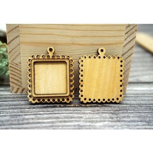 2PCS/lot inner size 20mm*20mm Square wooden cabochons Base for making necklace jewelry used on leather cord Pendant Tray supply