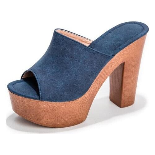 2021 Trendy Wooden Chunky Super High Heels Women Sandals Platform Shoes Slingback Peep Toe Slippers Sexy Sandalias Mujer
