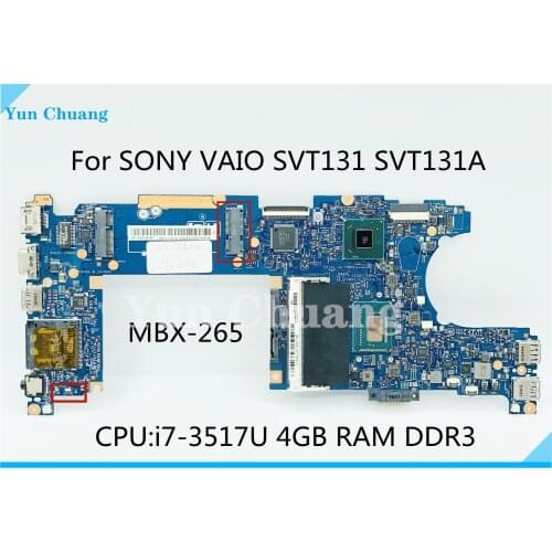 A1906212A For SONY VAIO SVT131 SVT131A MBX-265 Laptop motherboard S2203-1 I7-3517U CPU 4GB RAM HM77 fully tested