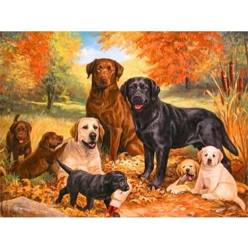Full Drill 5D Square Diamond Mosaic Diamond Round Painting Diamond Cross Stitch Embroidery Diamond Art Dog Family