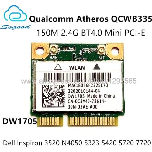 Wireless Adapter Card for Atheros QCWB335 DW1705 802.11a/g MINI PCI-E Wireless WiFi Bluetooth 4.0 network card 150Mbps for DELL