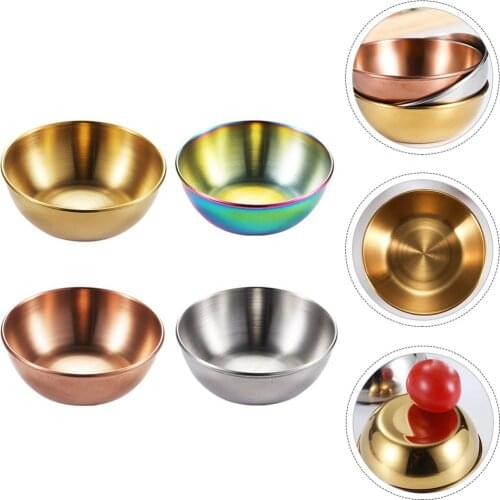 2 Pcs Golden Sauce Dish Appetizer Serving Tray Stainless Steel Sauce Dishes Spice Plates Kitchen Supplies Plates Dish Plate