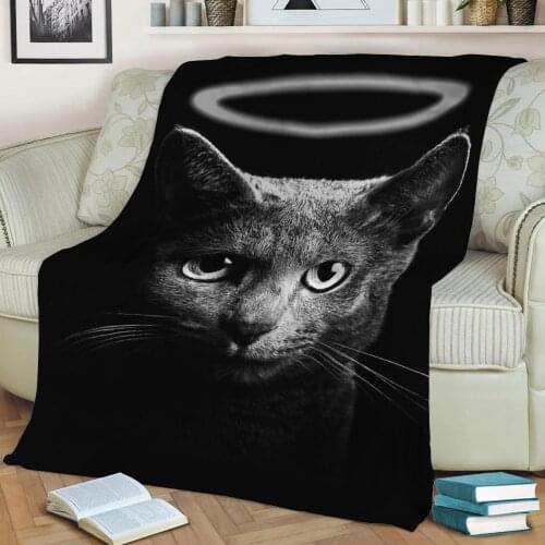 Black Cat Grey Neon Flannel Throw Blanket 3D Printed Keep Warm Sofa Child Blanket Home Decor Textiles Dream Family Gift
