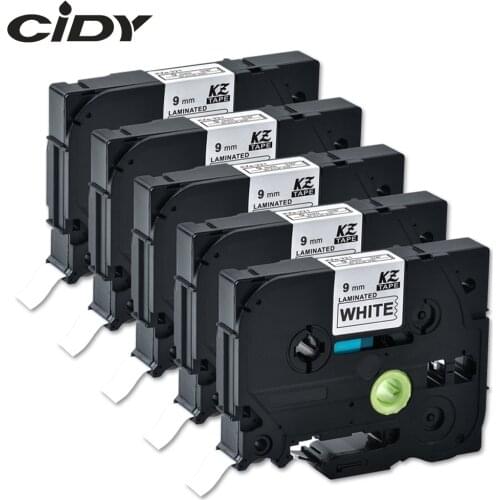 CIDY 5pcs Black on white TZe221 TZe 221 Compatible for Brother P Touch 9mm Label cassette tz221 tz 221 tze-221 laminated tapes