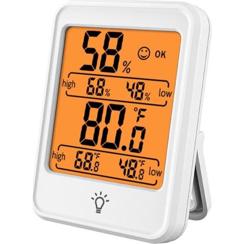 Digital Temperature Humidity Meter Backlight Indoor Room Touching Thermometer Hygrometer Gauge Weather Station