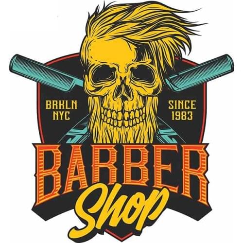Colored Personalized Skull Barber Shop Car Decal Car Bumper Window Waterproof Auto Sunscreen Car Accessories Decal PVC13*12cm