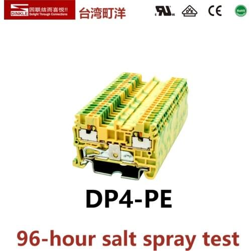 DINKLE DP4-PE Grounding Spring Cage Connects One Input One Output Electrical Connector Ding Railway Terminal Block