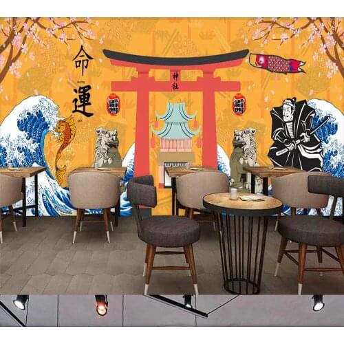Drop Shipping Custom Wallpaper Mural Retro Japanese Traditional Culture Restaurant Sushi Shop Background Wall Painting Deco